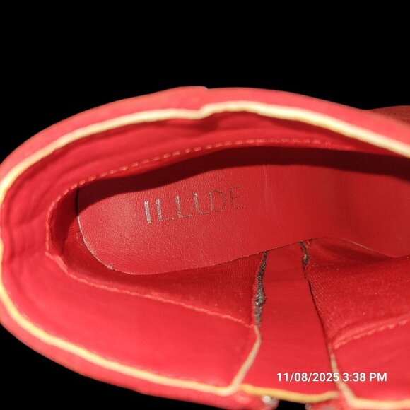Women's Heel Ankle Boot Illude Casual Zip Up Bootie Suede Red  Round Toe Size 10 - Picture 8 of 9